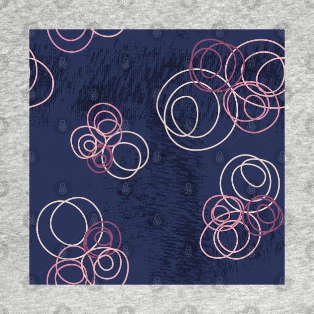 Pastel abstract circle flowers on dark jeans blue with texture by nobelbunt